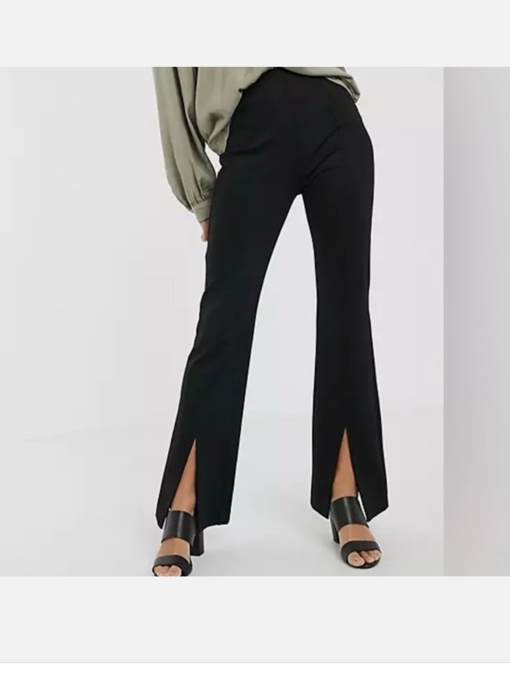 & Other Stories Paris Atelier Black Split Hem Flare Pants Sz 4 Trendy Trousers